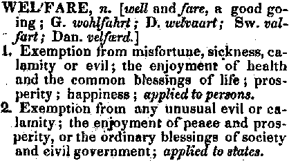 "Generl Welfare" definition from the 1828 version of Noah Webster's Dictionary